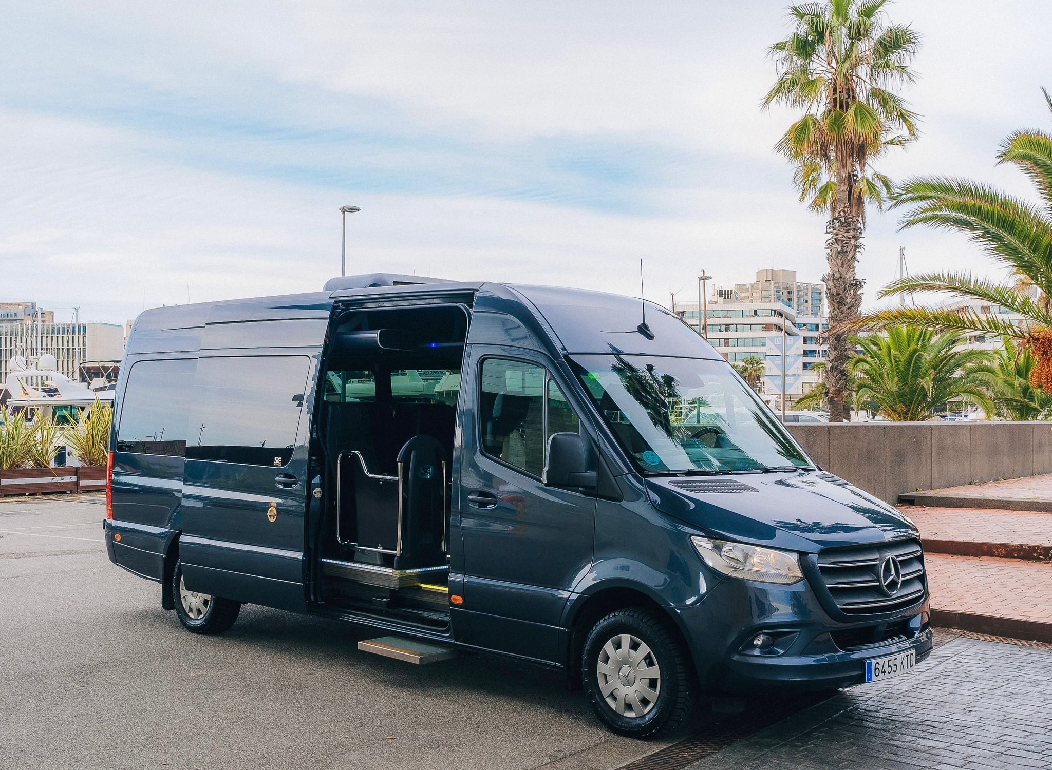 A Press I Car Mercedes-Benz minibus at Port Olimpic, Barcelona